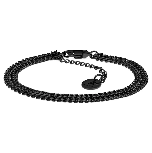 styles dernier cri Arkai Bracelet Rico – Gourmette à Double Chaîne Noire 1