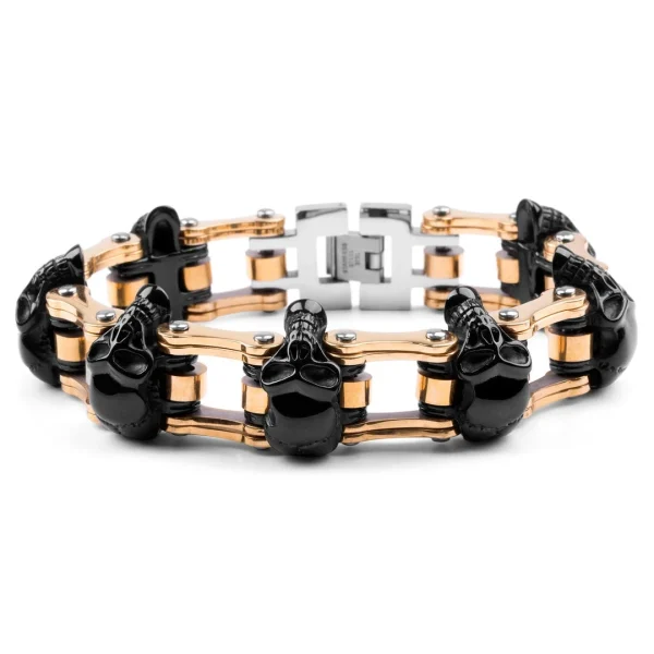 Fort Tempus Bracelet Biker En Acier Chirurgical Noir, Doré Et Argenté Prestation Et Rapide 1