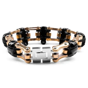 Fort Tempus Bracelet Biker En Acier Chirurgical Noir, Doré Et Argenté Prestation Et Rapide 9