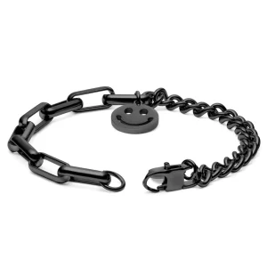 Lucleon Bracelet Amager Clarke Couleur Gris Gunmetal à Maille Torsadée Et Maille Gourmette Avec Pendentif Smiley grande qualité 10