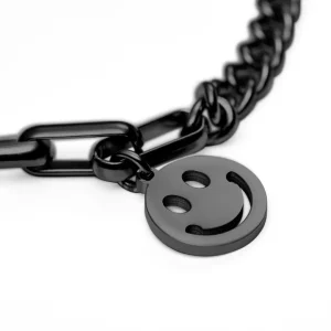 Lucleon Bracelet Amager Clarke Couleur Gris Gunmetal à Maille Torsadée Et Maille Gourmette Avec Pendentif Smiley grande qualité 12