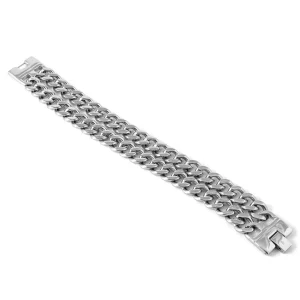 soldes pas cher Fort Tempus Bracelet En Acier Argenté Double Chaîne 9