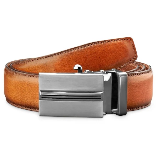 pas cher BSWK Ceinture Automatique Cognac En Croûte De Cuir à Finition Vintage 1