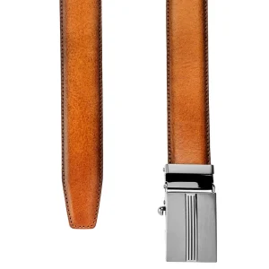 pas cher BSWK Ceinture Automatique Cognac En Croûte De Cuir à Finition Vintage 8