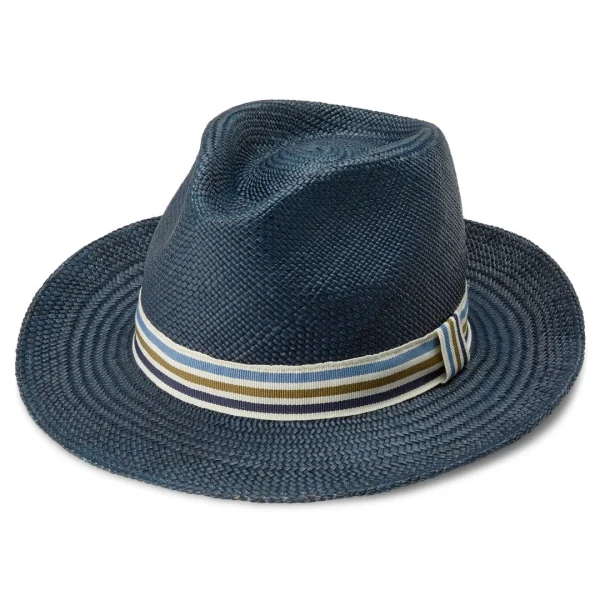 boutique en ligne france Fawler Chapeau Panama Moda Pino Bleu à Galon Rayé 1