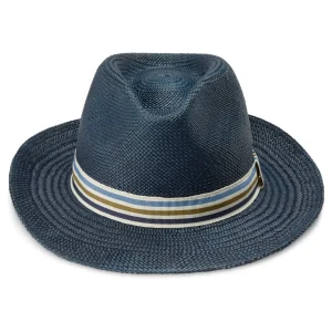 boutique en ligne france Fawler Chapeau Panama Moda Pino Bleu à Galon Rayé 10