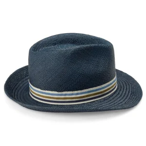 boutique en ligne france Fawler Chapeau Panama Moda Pino Bleu à Galon Rayé 12