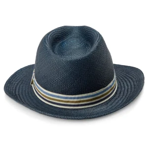 boutique en ligne france Fawler Chapeau Panama Moda Pino Bleu à Galon Rayé 14