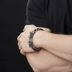 Fort Tempus Bracelet Double Dragon En Cuir Et En Acier Dernières Nouveautés 14