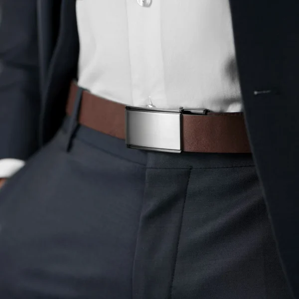 BSWK Ceinture En Cuir Brun Foncé Avec Boucle Pleine à Verrouillage Automatique à prix promos 4