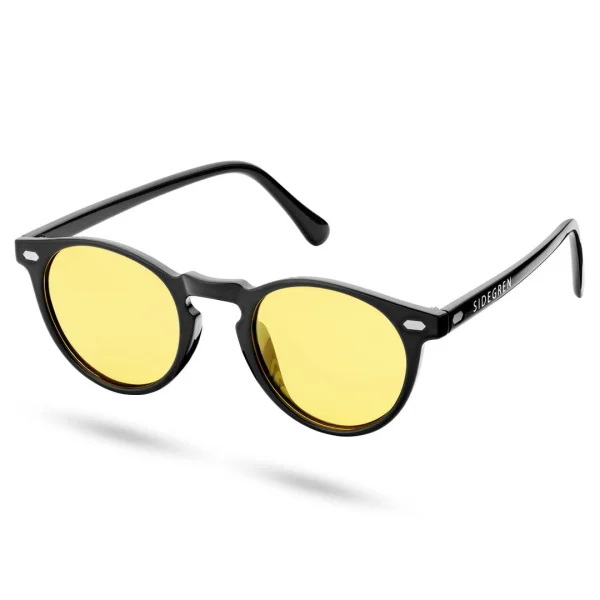 Sidegren Lunettes De Soleil Rétro Noires à Verres Ronds, Jaunes & Polarisés comparez les prix 1