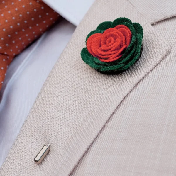 Warren Asher Boutonnière à Fleur Douce Vert Foncé Et Rouge fashion pas cher 4