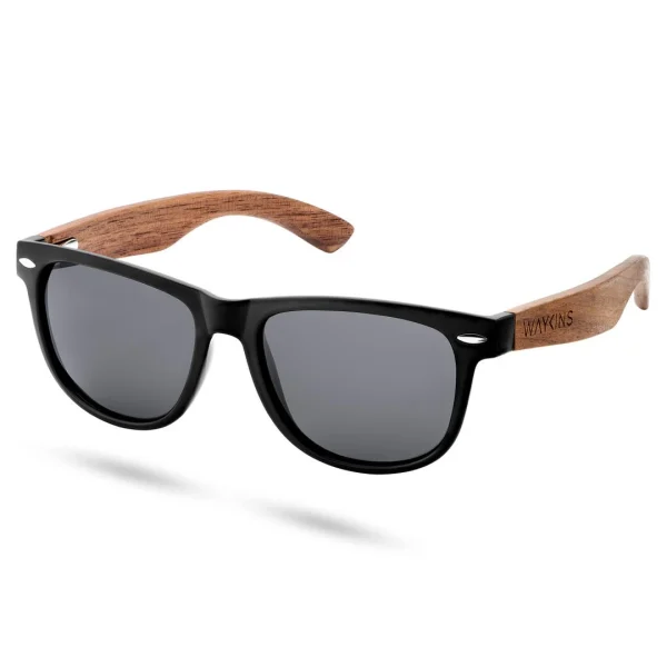 Waykins Lunettes De Soleil Rétro Noires à Verres Polarisés Et Branches En Bois à prix d'occasion 1